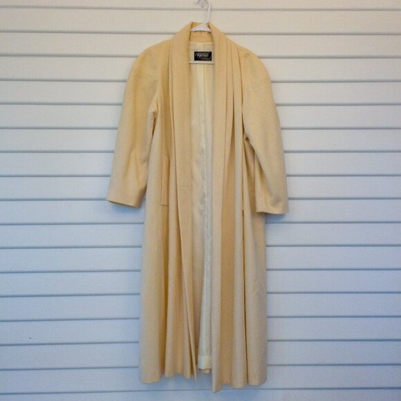 Vintage Portrait 100% Pure Wool Cream Long Coat Lined Minimalist Classic M - Picture 1 of 4